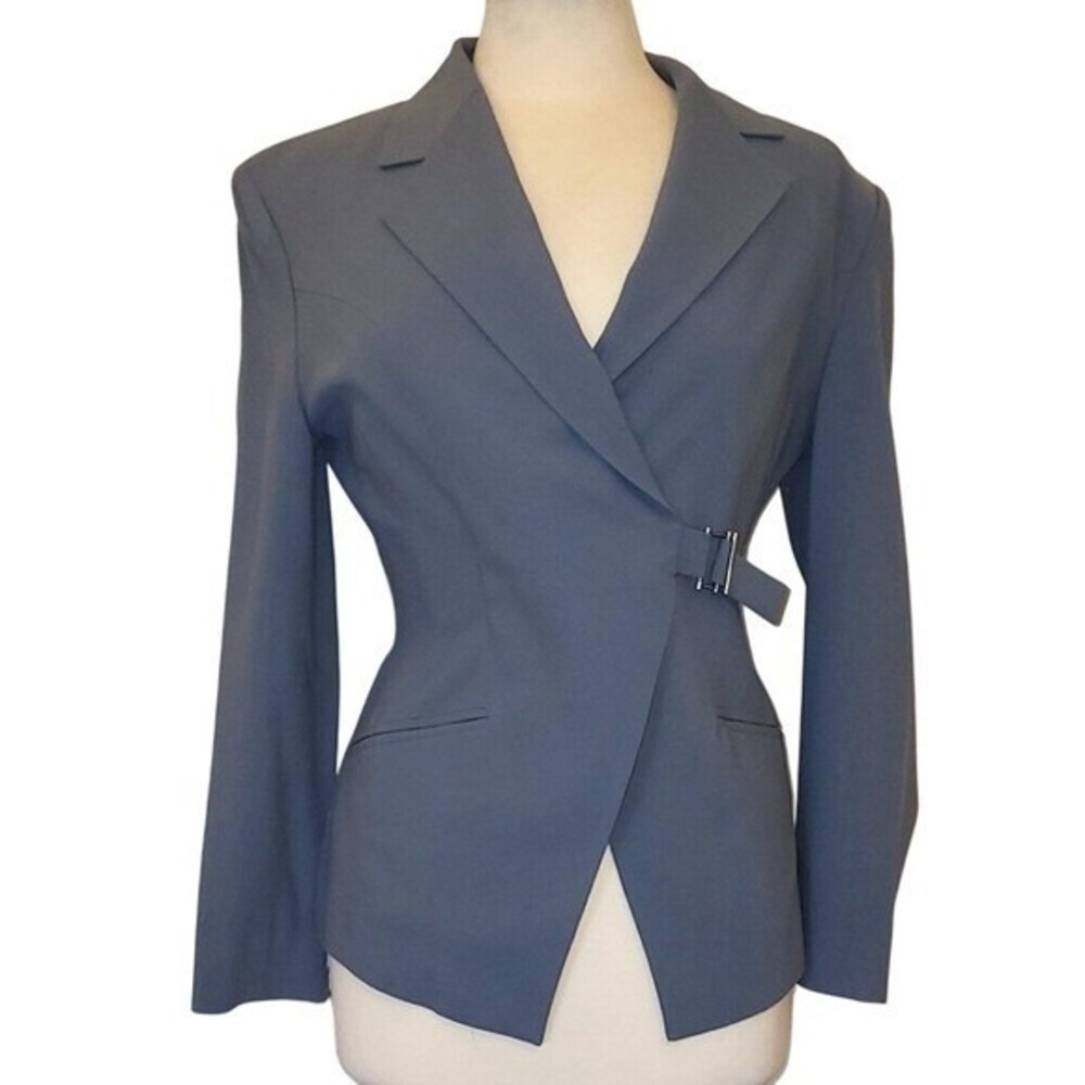 Gay Giano VTG 90s / Y2K Gray Unique Buckle Waist Slimming Designer Blazer -10